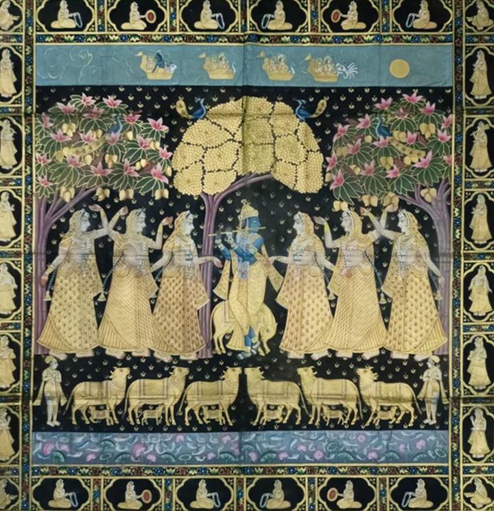 Sharad Purnima: Lord Krishna with Devotees in Pichwai by Sushil Soni Thumbnail
