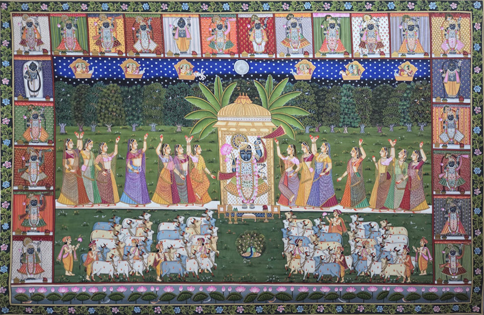 Buy Sharad Purnima: Shrinathji's Cosmic Leela in Pichwai painting by Shehzaad Ali Sherani