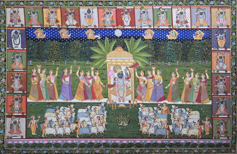 Buy Sharad Purnima: Shrinathji's Cosmic Leela in Pichwai painting by Shehzaad Ali Sherani