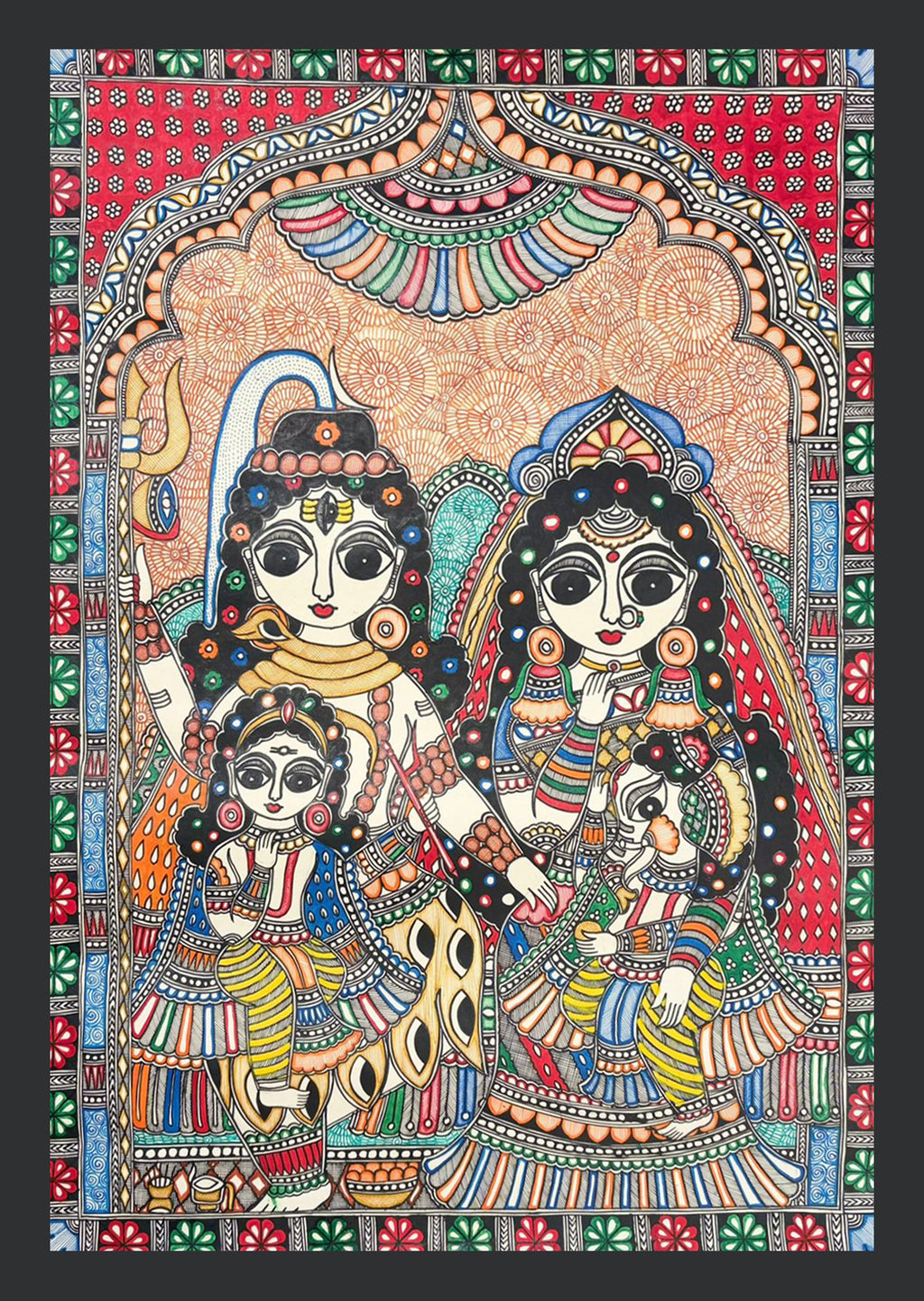 Shiva Parivaar in Madhubani by Ambika Devi Thumbnail