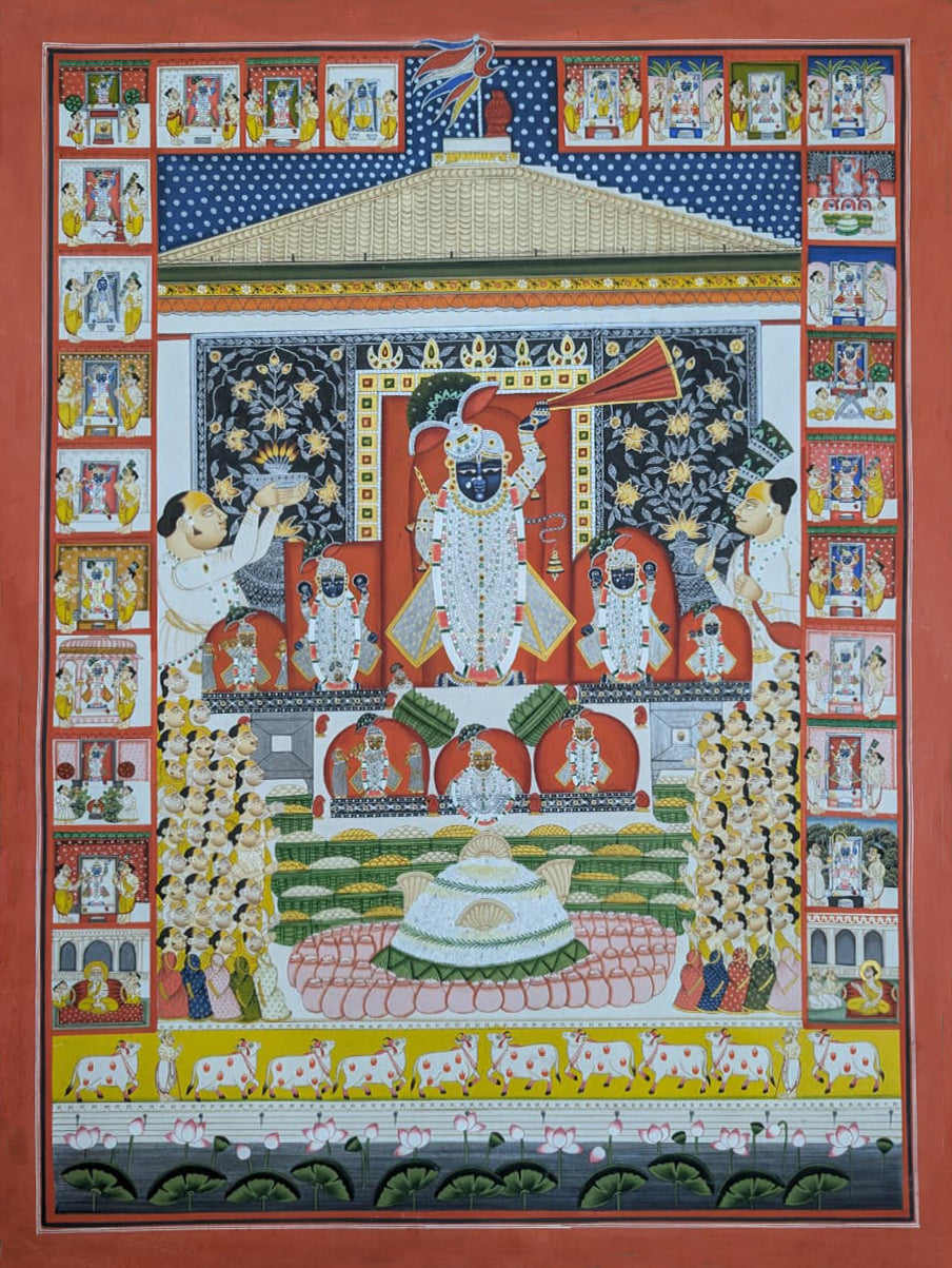 Shrinathji at the Centre of a Devotional Universe in Pichwai by Suresh Kumar Kumawat Thumbnail