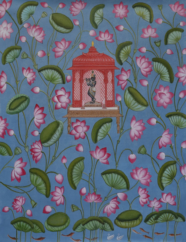Shrinathji amidst lotuses Pichwai by Shehzaad Ali Sherani Thumbnail