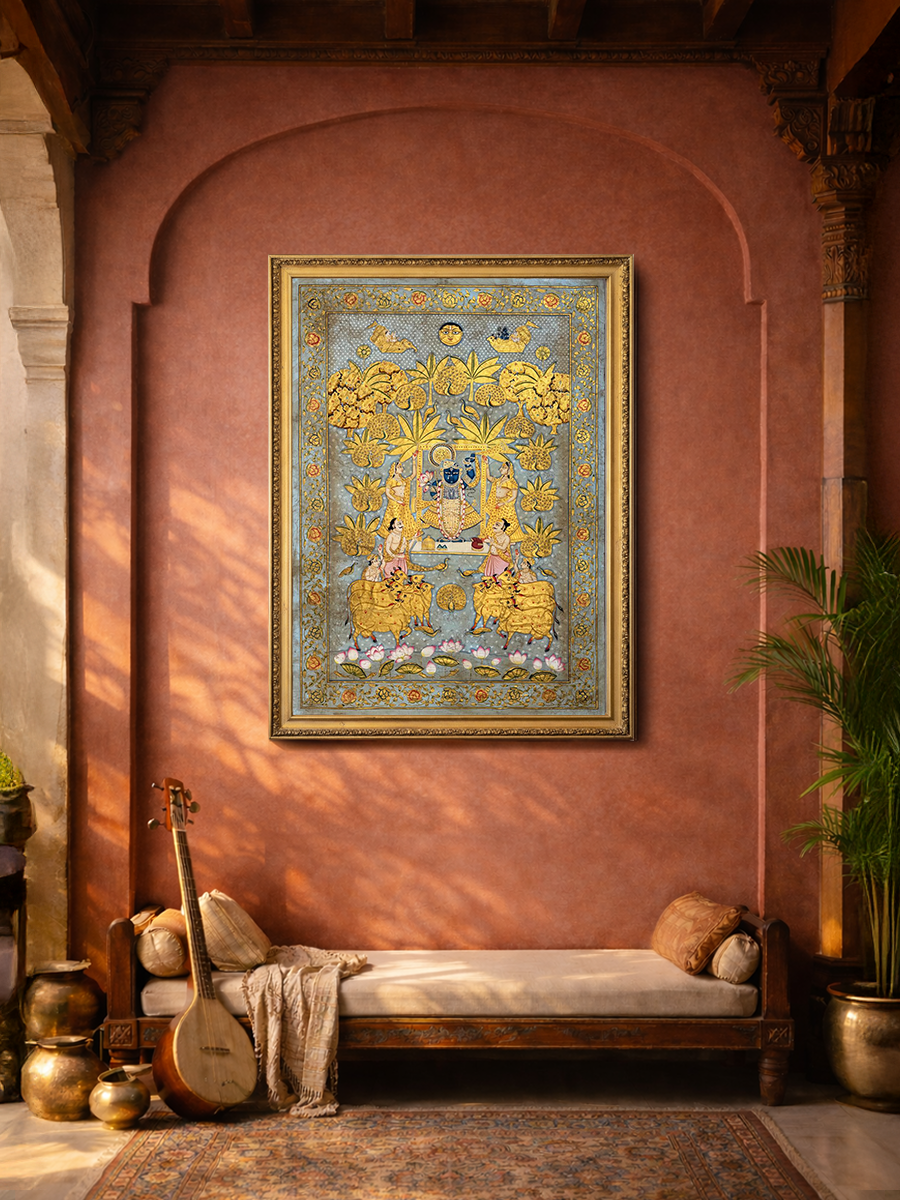 Shrinathji in Sacred Grove in Pichwai by Naveen Soni Thumbnail