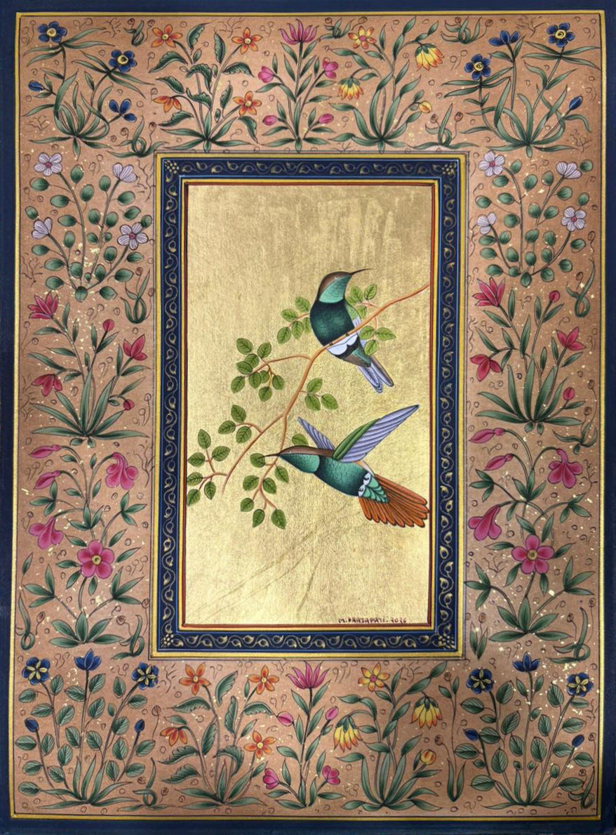 Study of Hummingbirds against a Gilded Ground in Mughal Miniature by Mohan Prajapati Thumbnail