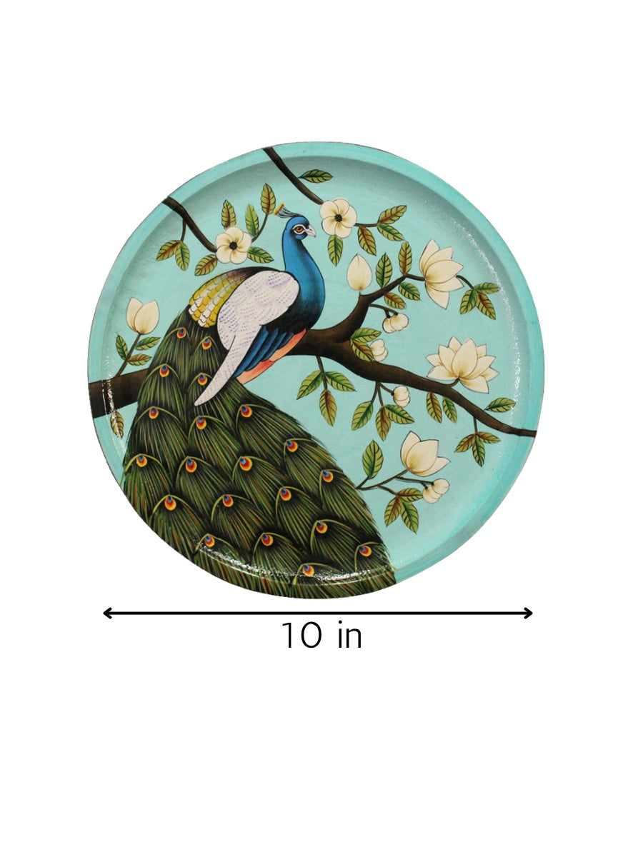 Buy Teal Peacock Pichwai Wall Décor Plate