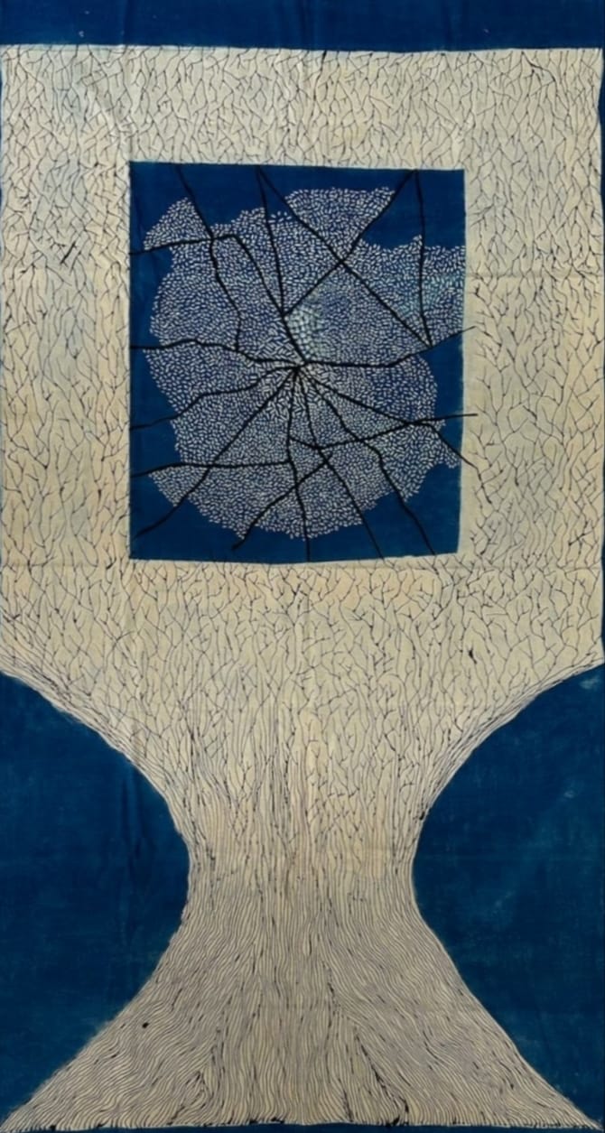 Buy The Blue Tree in Ajrakh art by Mubassirah Khalid Khatri