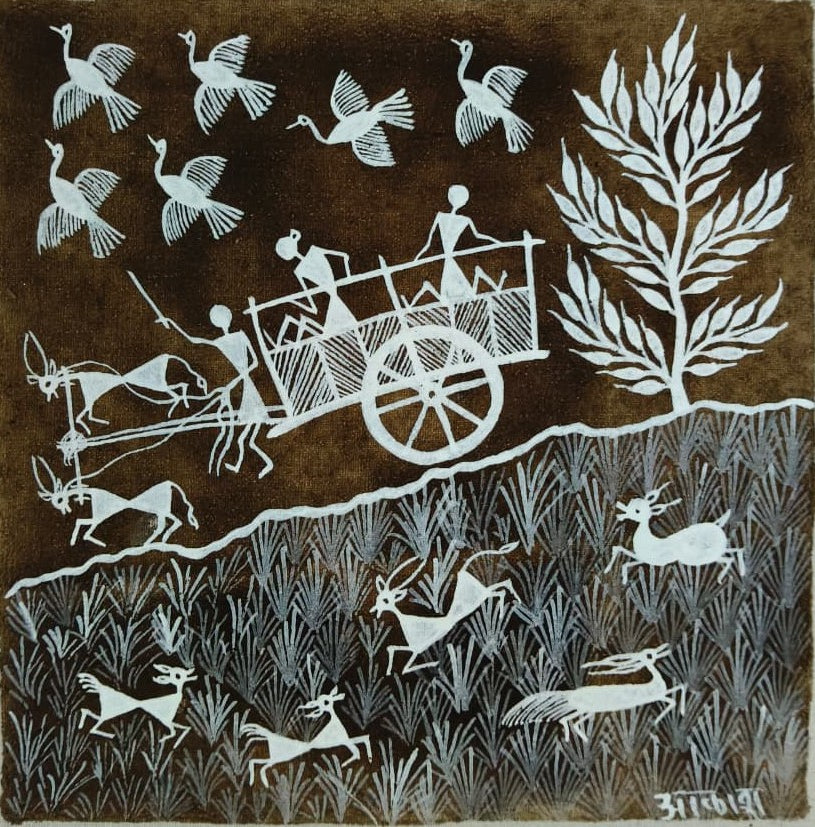The Bullock Cart in Warli by Dilip Bahotha Thumbnail