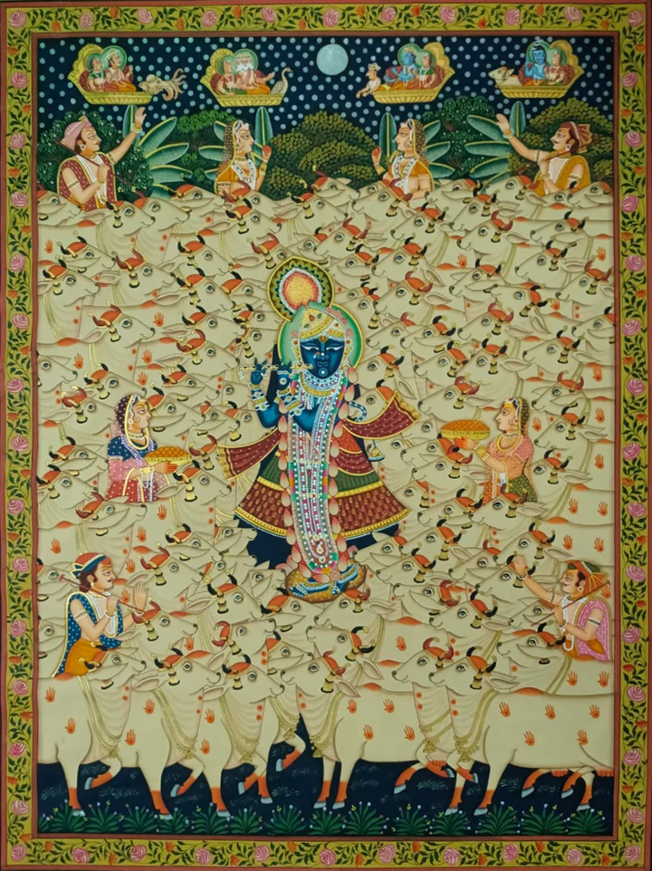 The Celestial Transformation of Lord Krishna: Gopashtami in Pichwai by Susil Soni Thumbnail