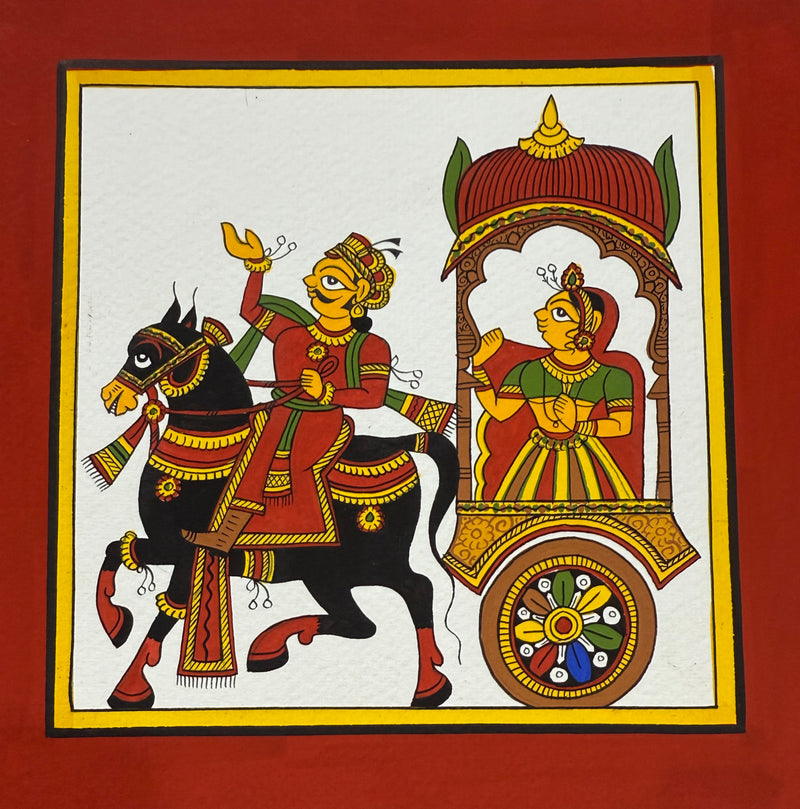 Buy The Chariot Ride: Charioteer and Princess in Phad Painting by Kalyan Joshi