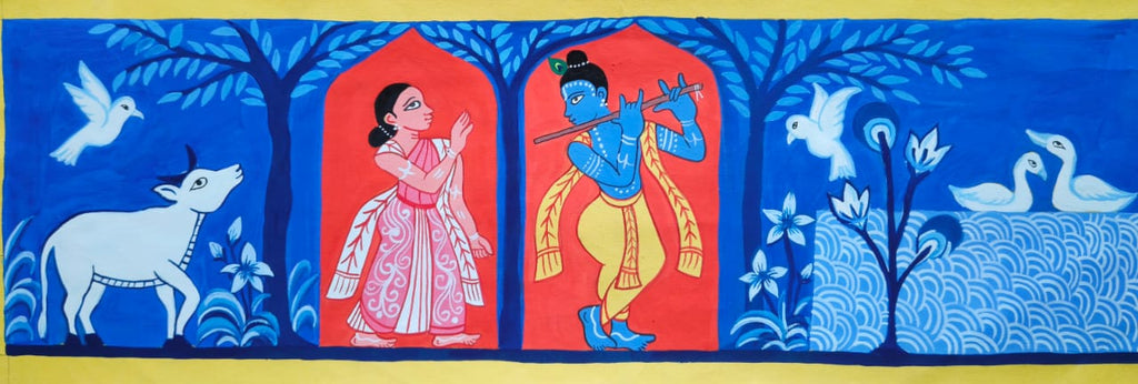 The Divine Connection: Radha with Lord Krishna in Vrindavan in Manuscript Painting by Sujit Das Thumbnail