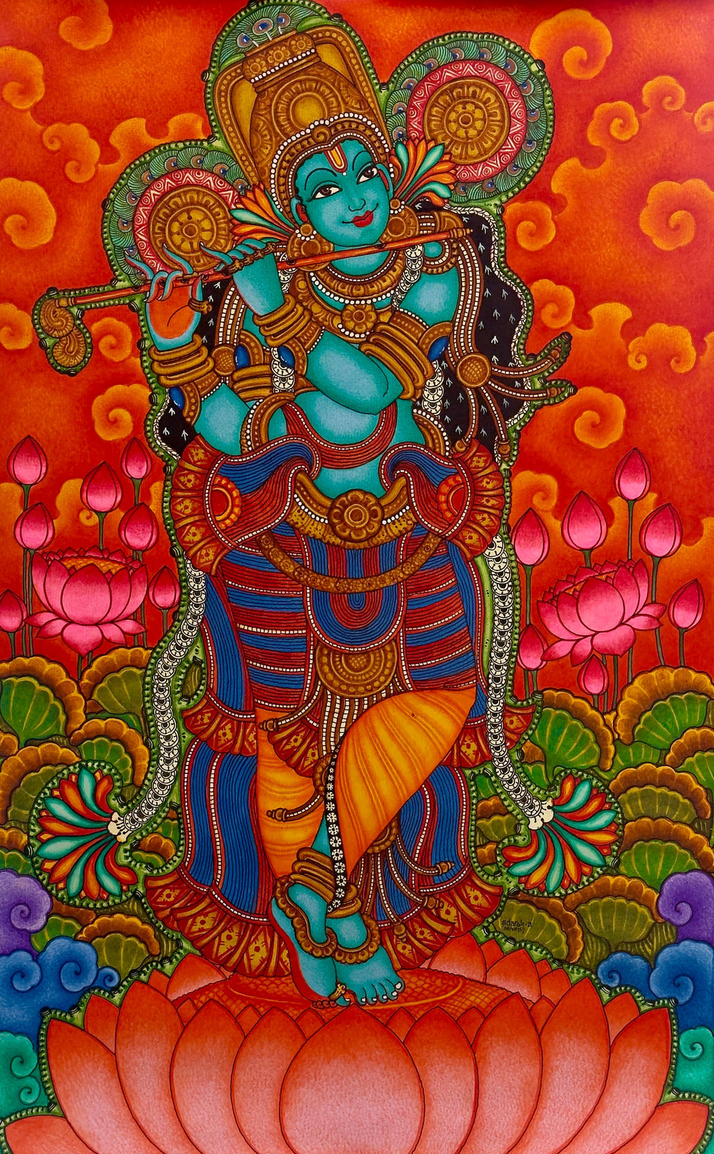 Buy The Divine Flautist: Lord Krishna in Kerala Mural by Adarsh