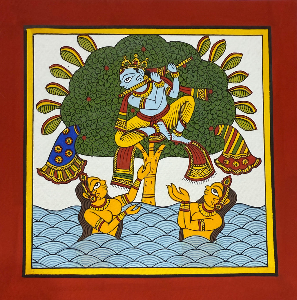 Buy The Divine Leelas of Lord Krishna: Vastraharan in Phad Painting by Kalyan Joshi