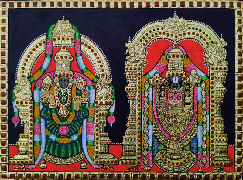 Buy The Divine Pair: Lord Venkateswara and Goddess Padmavati in Tanjore Art by Sanjay Tandekar