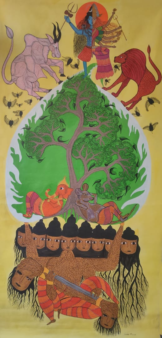 Buy The Divine Tree of Life: Lord Shiva and Goddess Parvati in Gond by Sandeep Dhurve