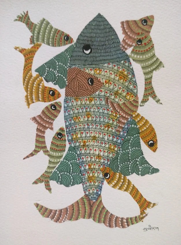 Set of Gond Paintings by Sukhiram Maravi Thumbnail
