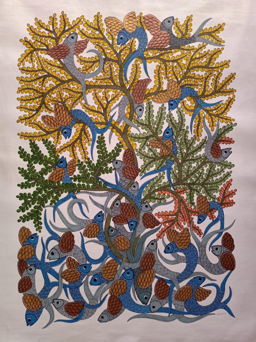 The Fish & Baitarani Tree Gond Painting by Rajendra Shyam Thumbnail