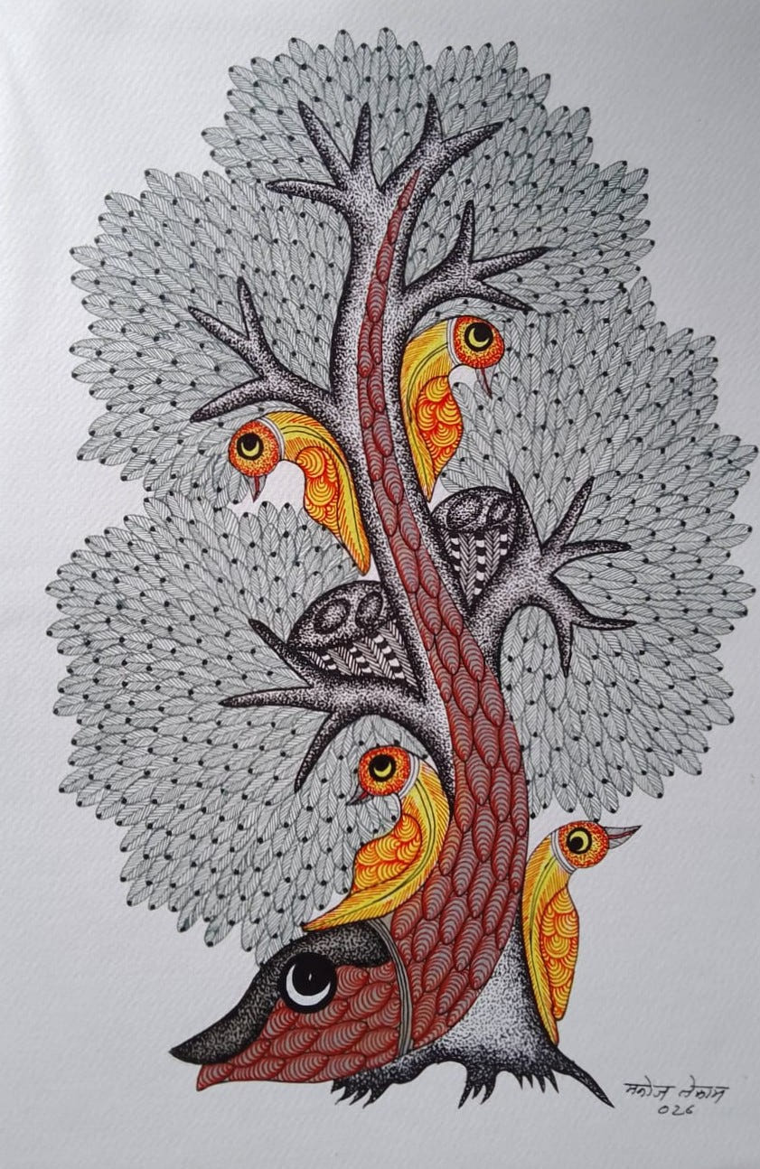 Buy The Fish and the birds in Gond by Manoj Tekam
