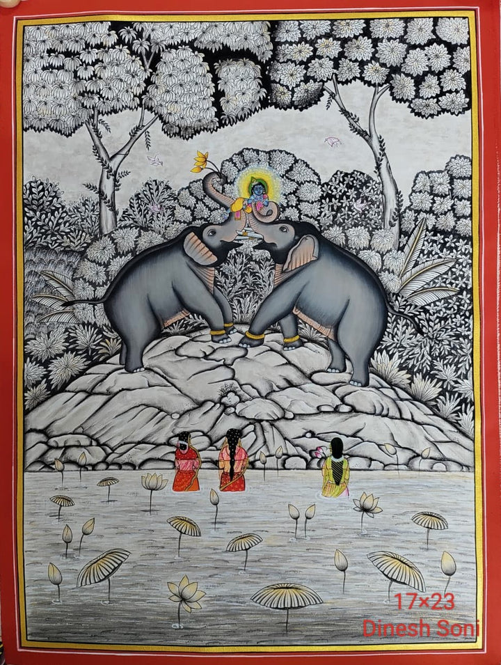 The Gajraj Throne in Pichwai by Dinesh Soni Thumbnail