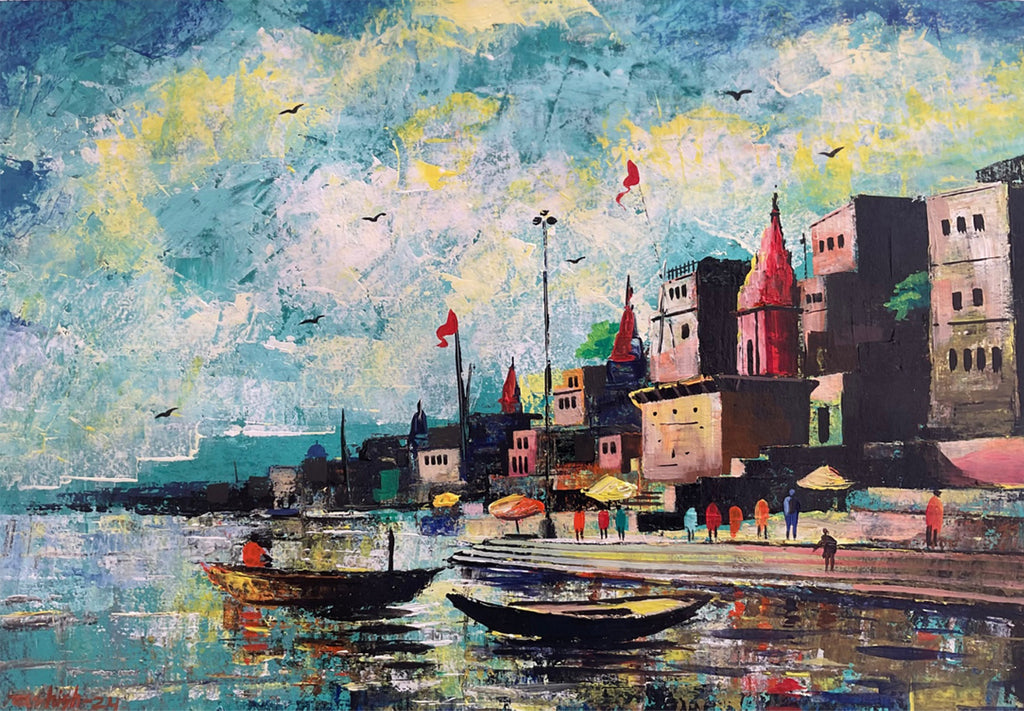 Buy The Land of Spirituality: Varanasi Ghat in Acrylic by Ashish Kumar Mishra