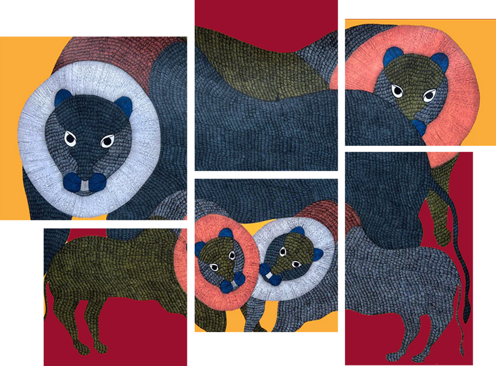Buy The Lion's Pride: Majestic Cats in Gond by Gareeba Tekam