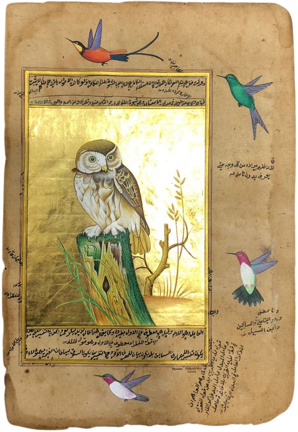 The Little Owl in Mughal Miniature by Mohan Prajapati Thumbnail
