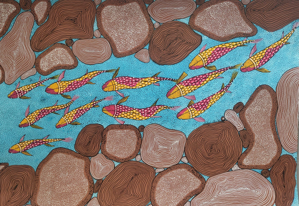 The Living Stream: A School of Fish in Gond by Sandeep Dhurve Thumbnail