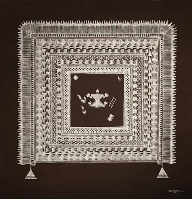 The Marriage Chauk in Warli by Krushna Sadashiv Bhusare Thumbnail