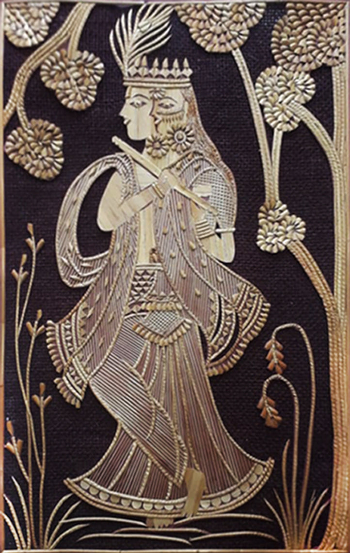 Buy The Melodious Tunes of Lord Krishna in Sikki Grass Artwork by Dhirendra Kumar