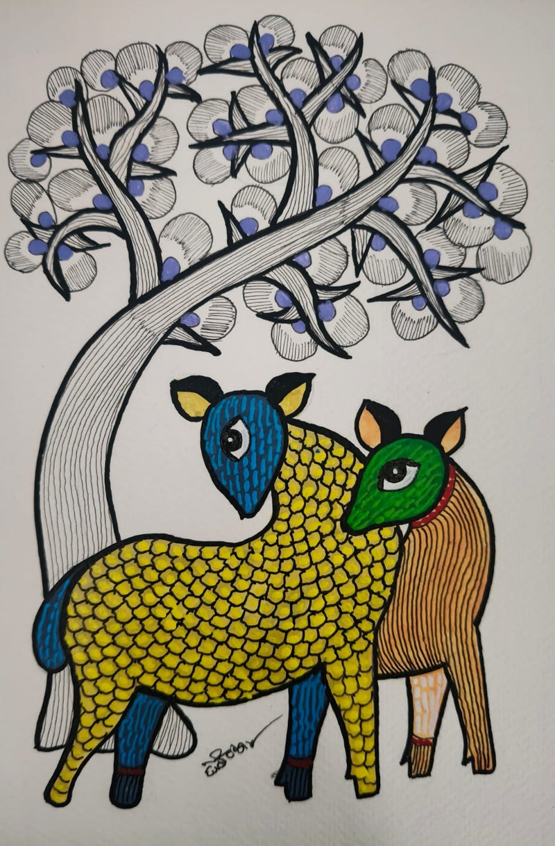 Buy The Nature's Friends: A Pair of Deer in Gond by Choti Tekam