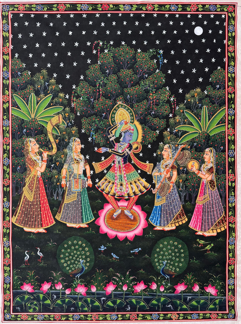 Buy The Night of Devotion: Sharad Purnima in Pichwai Painting by Naveen Soni