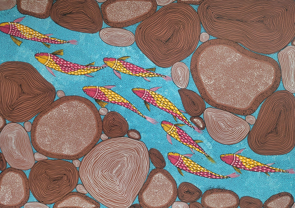 The River's Mosaic: A School of Fish in Gond by Sandeep Dhurve Thumbnail