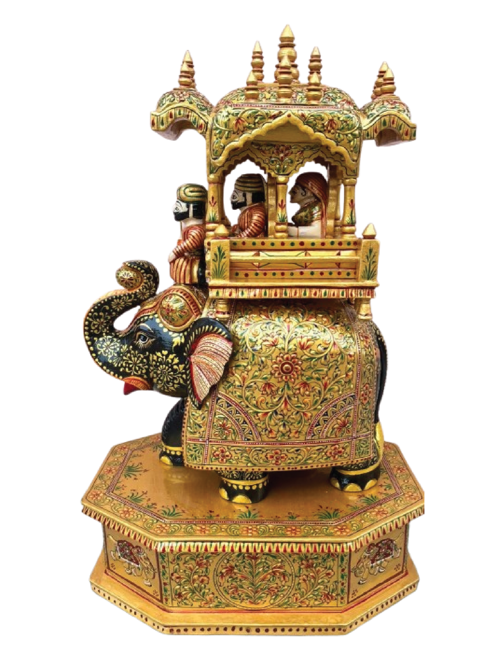 Buy The Royal Procession: King, Queen, and Elephant in Kadam Wood Carving by Om Prakash