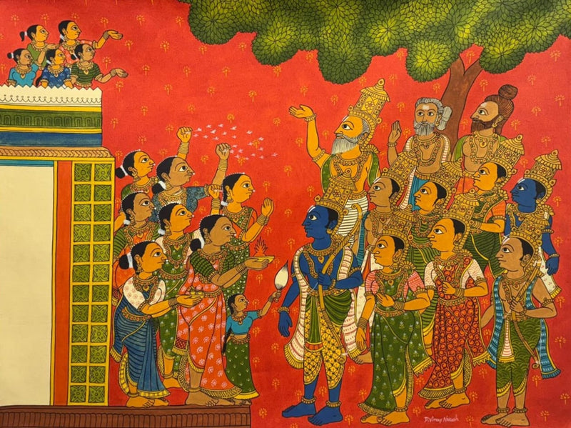 Buy The Royal Welcome: A Ramayana Scene in Cheriyal art by D. Vinay Kumar