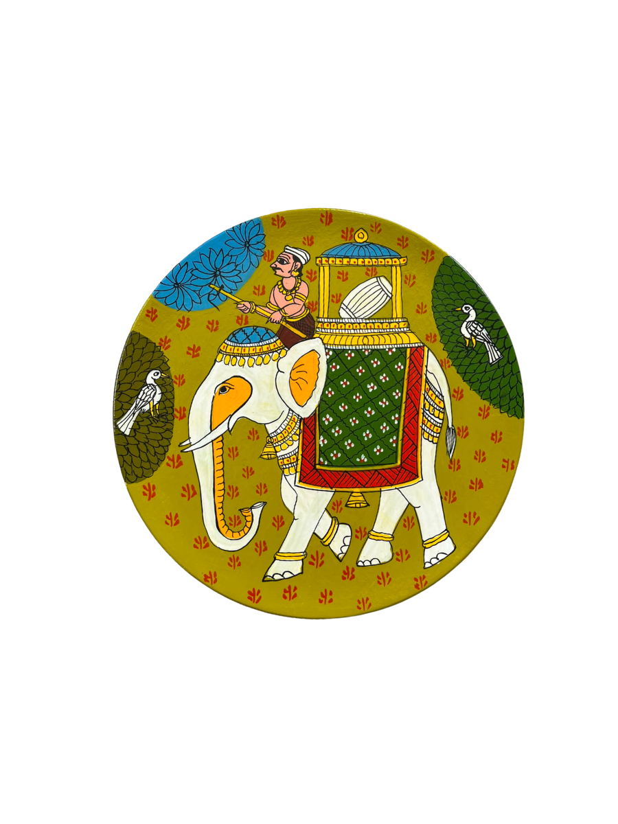 The Royal White Elephant Carriage in Cheriyal Scroll Wall Plate by Dhanalakota Rakesh Thumbnail