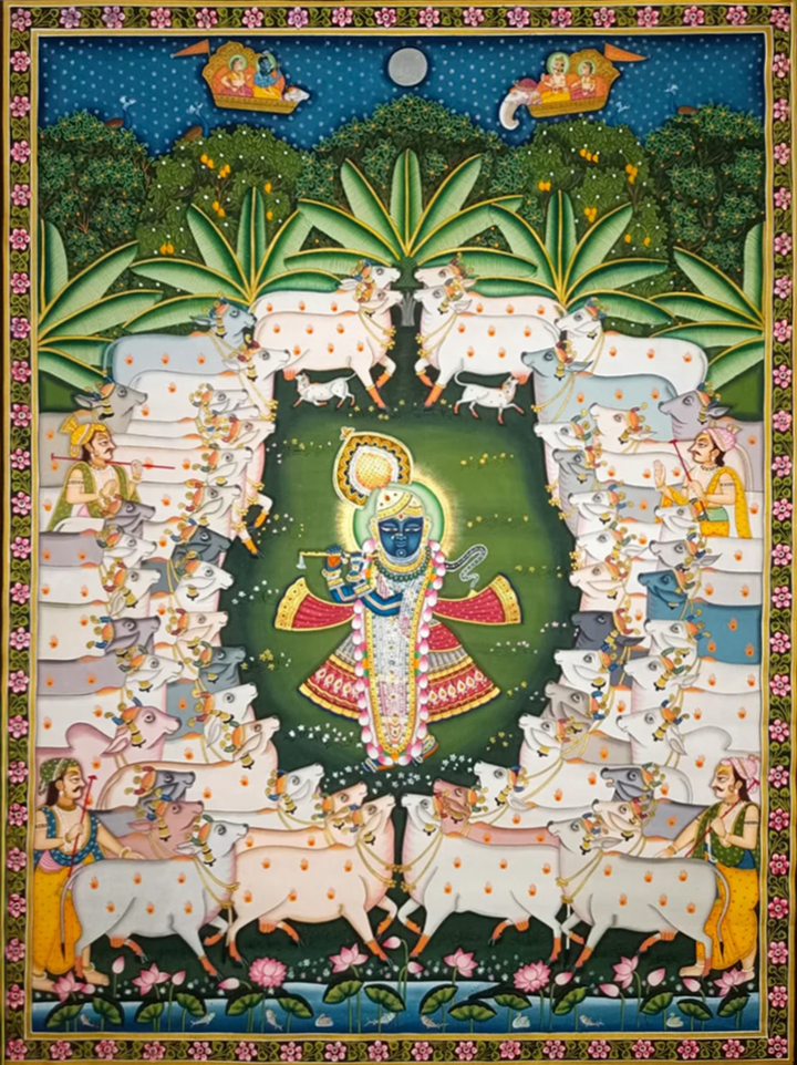 The Sacred Canavs of Shrinath Ji with Cows and Gopas in Pichwai by Sushil Soni Thumbnail