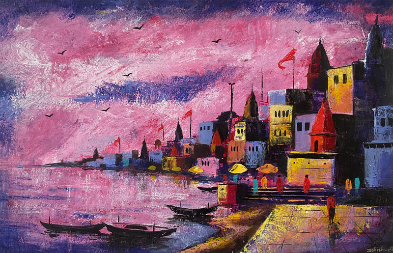 Buy The Spiritual Palette: Varanasi Ghat in Acrylic by Ashish Kumar Mishra