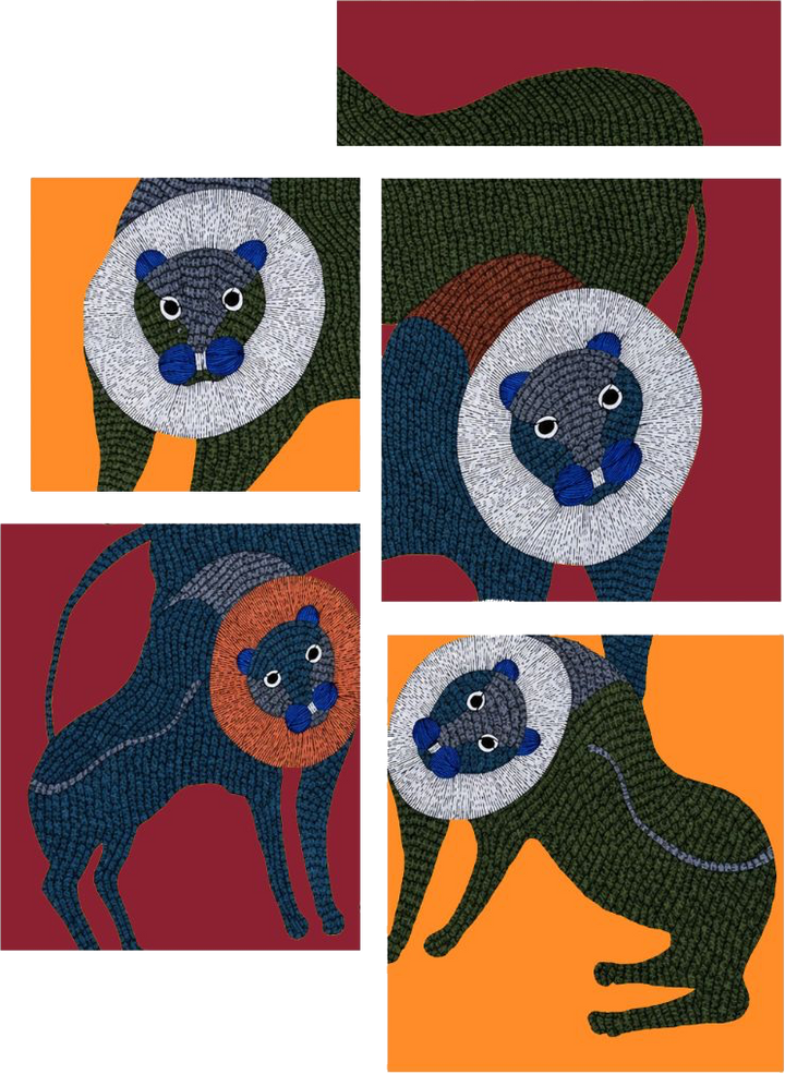 The Streak of Tigers: A Gond Painting by Gareeba Singh Tekam Thumbnail