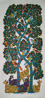 buy The Thriving Life: Trees, Deer and Birds in Gond Painting by Choti Tekam