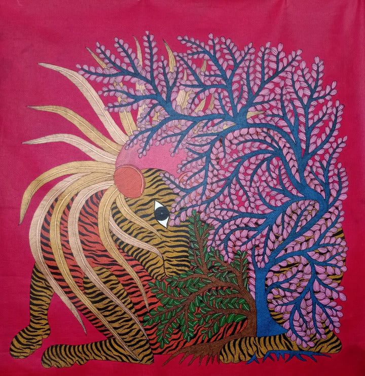 The Tiger Gond Painting by Rajendra Shyam Thumbnail