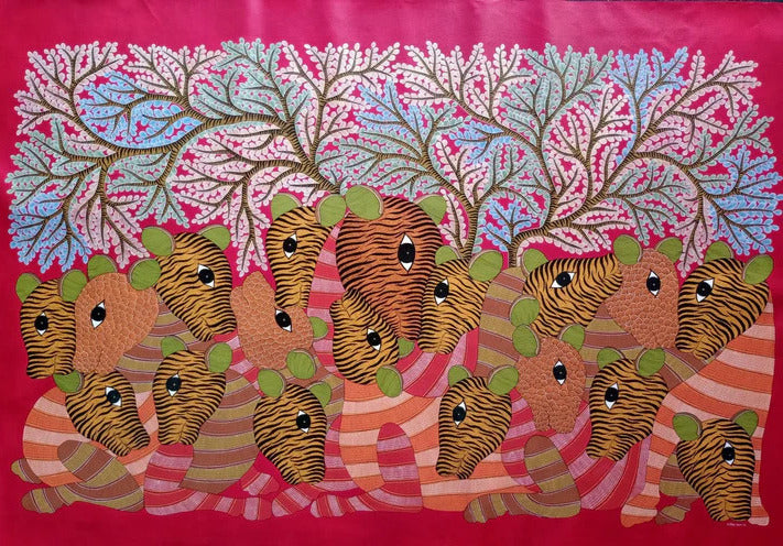The Tigers Life Gond Painting by Rajendra Shyam Thumbnail