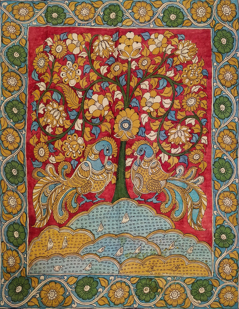 Buy The Tree of Life with Peacocks in Kalamkari by Mannasamudram Viswanath Reddy