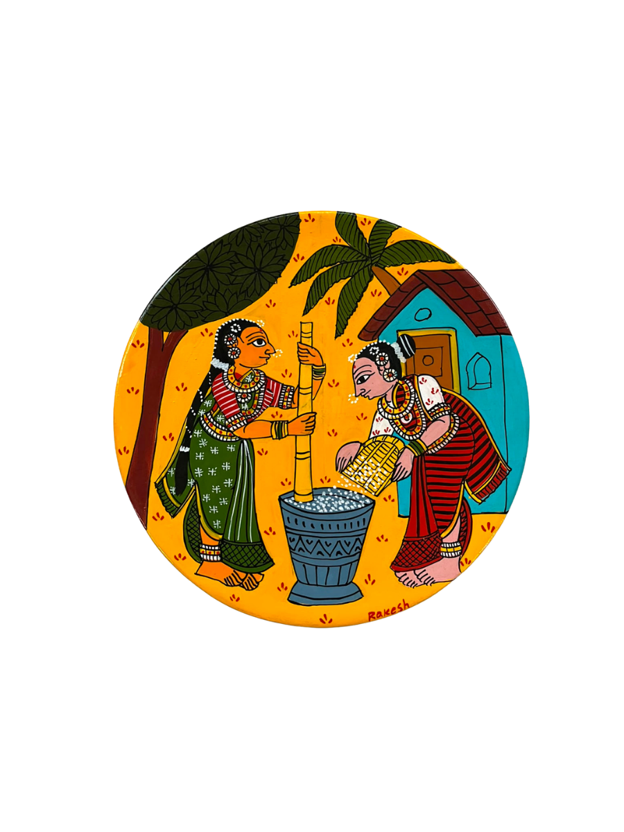 The Women and the Pestle in Cheriyal Scroll Wall Plate by Dhanalakota Rakesh Thumbnail