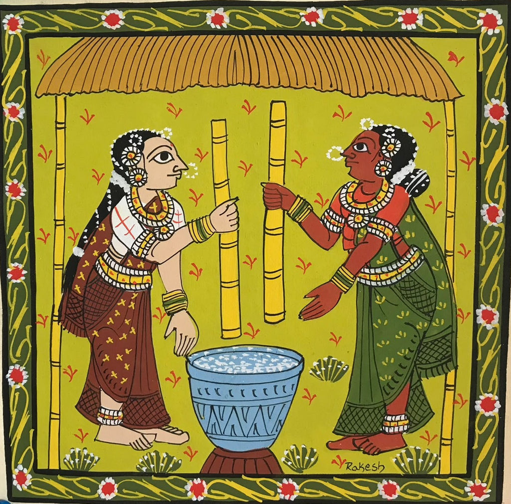 The Women with the Mortar and Pestle in Cheriyal Scroll by Dhanalakota Rakesh Thumbnail