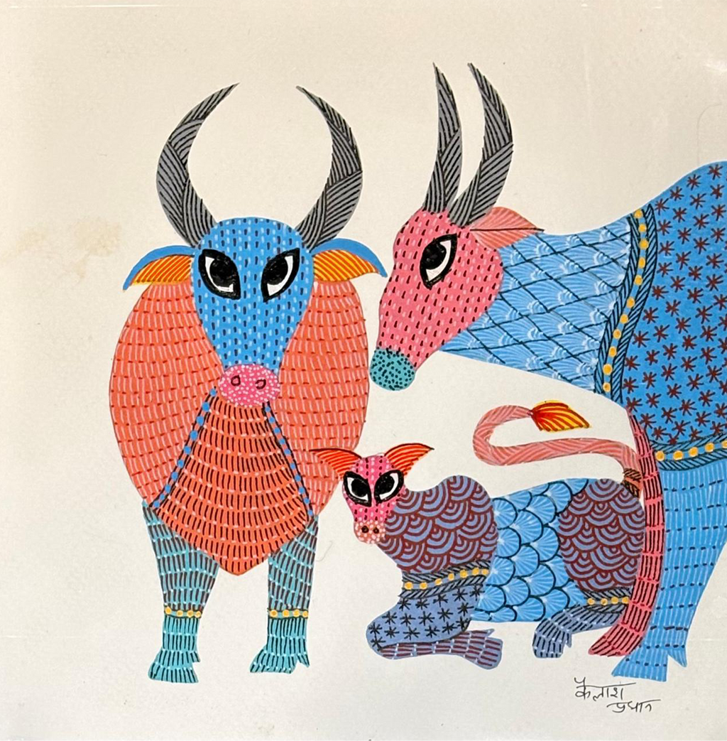 The scared cattle family in Gond by Kailash Pradhan Thumbnail