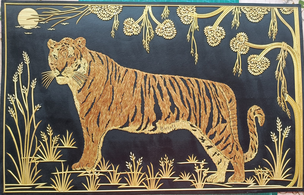 Tiger in a Grassland in Sikki Grass Work by Suraj Kumar Sahu Thumbnail