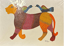 Tiger with two birds in Gond by Kailash Pradhan Thumbnail