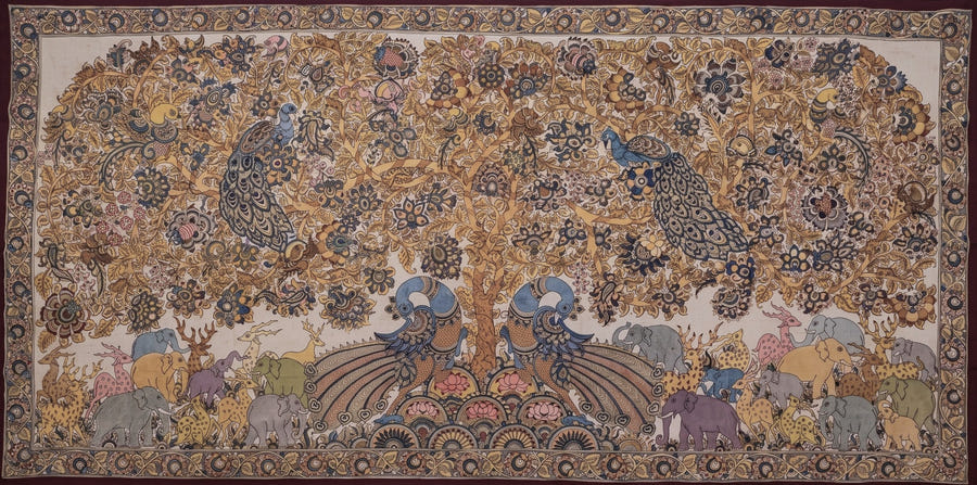 Buy Tree of Life with Peacocks in Kalamkari by Harinath N