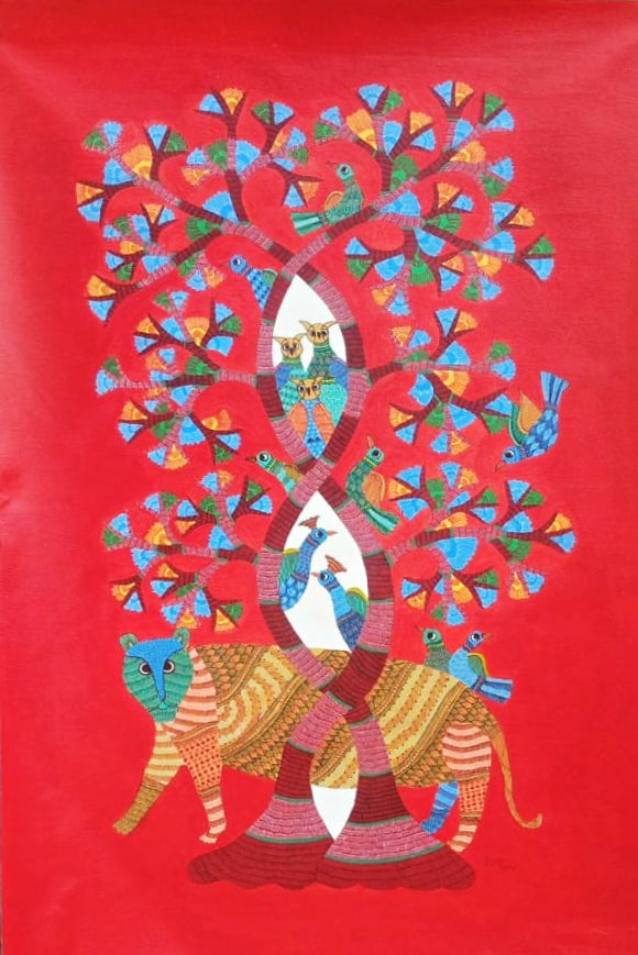 Nature in Balance: Tree Of Life with Fauna in Gond by Kailash Pradhan Thumbnail