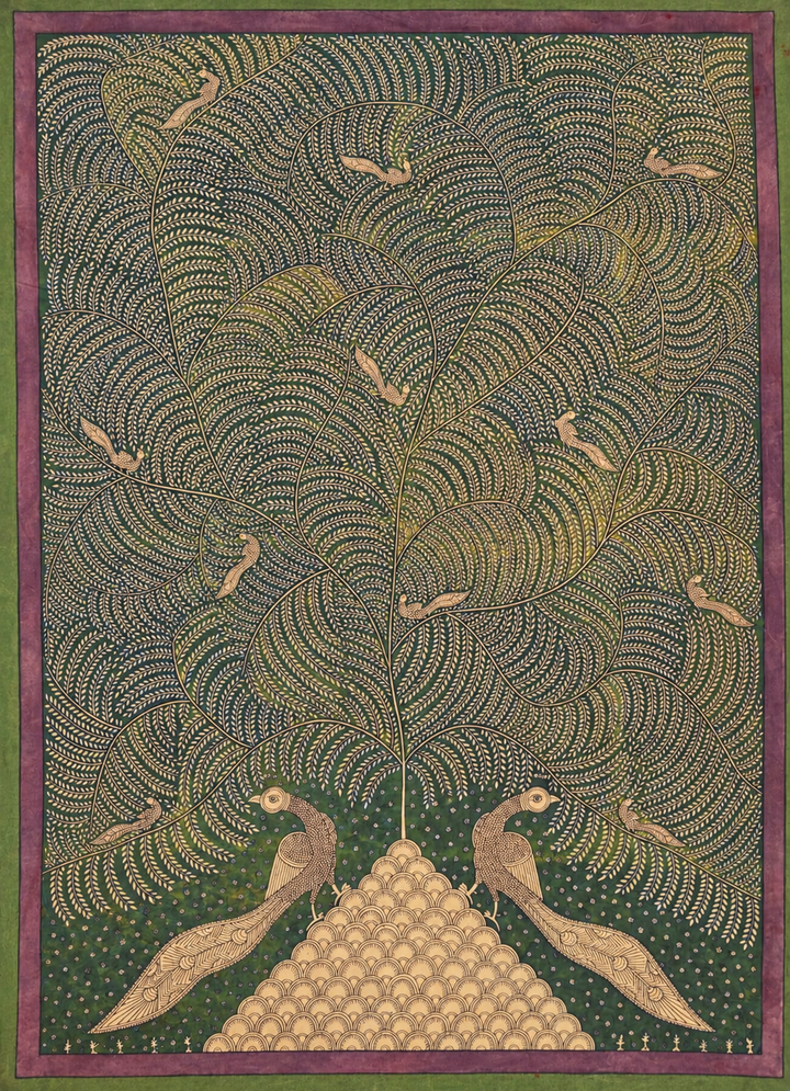 Tree of Life with Peacocks in Mata ni Pachedi by Vasant Manubhai Chitara Thumbnail