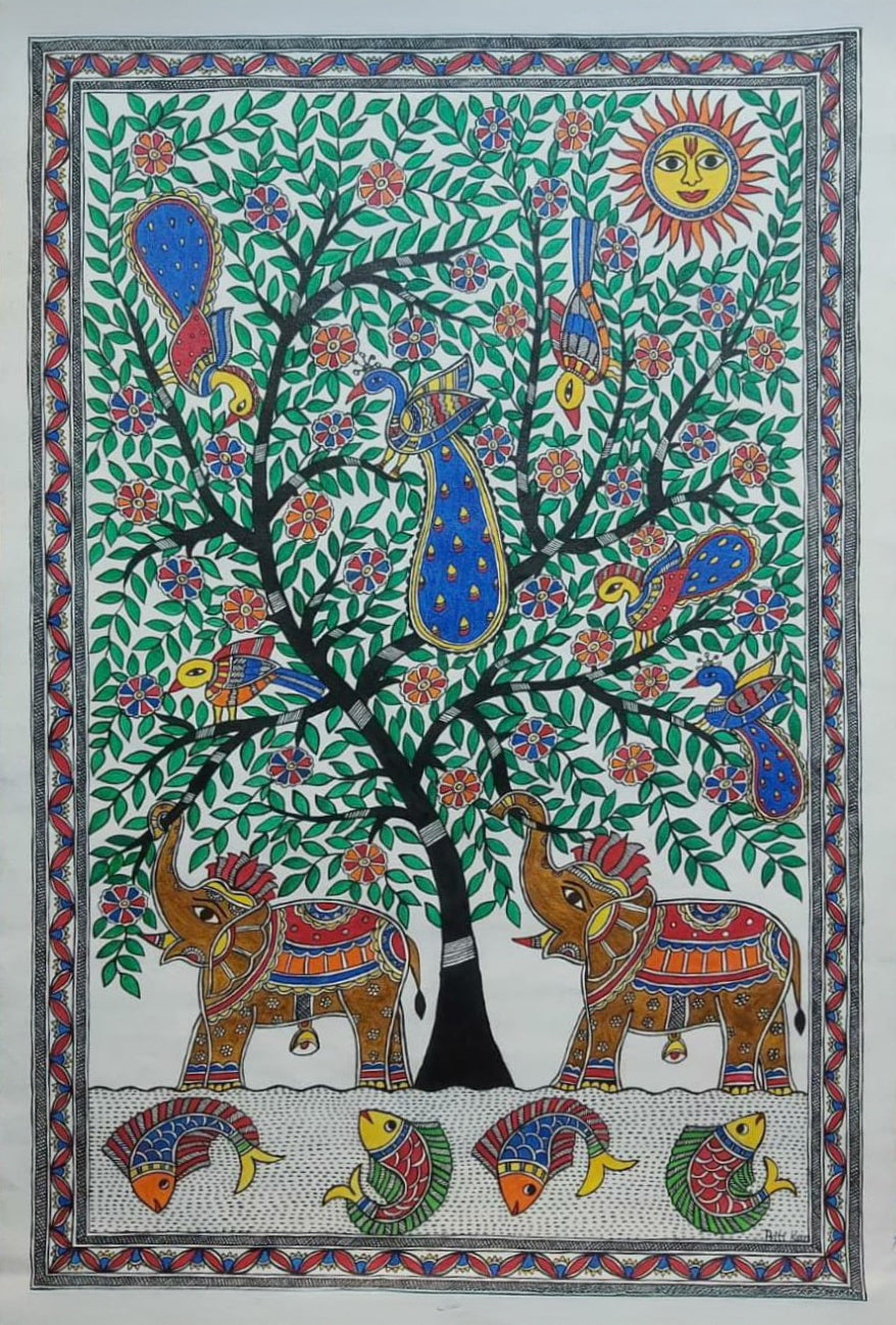 Tree of life with animals in Madhubani by Priti Karn Thumbnail